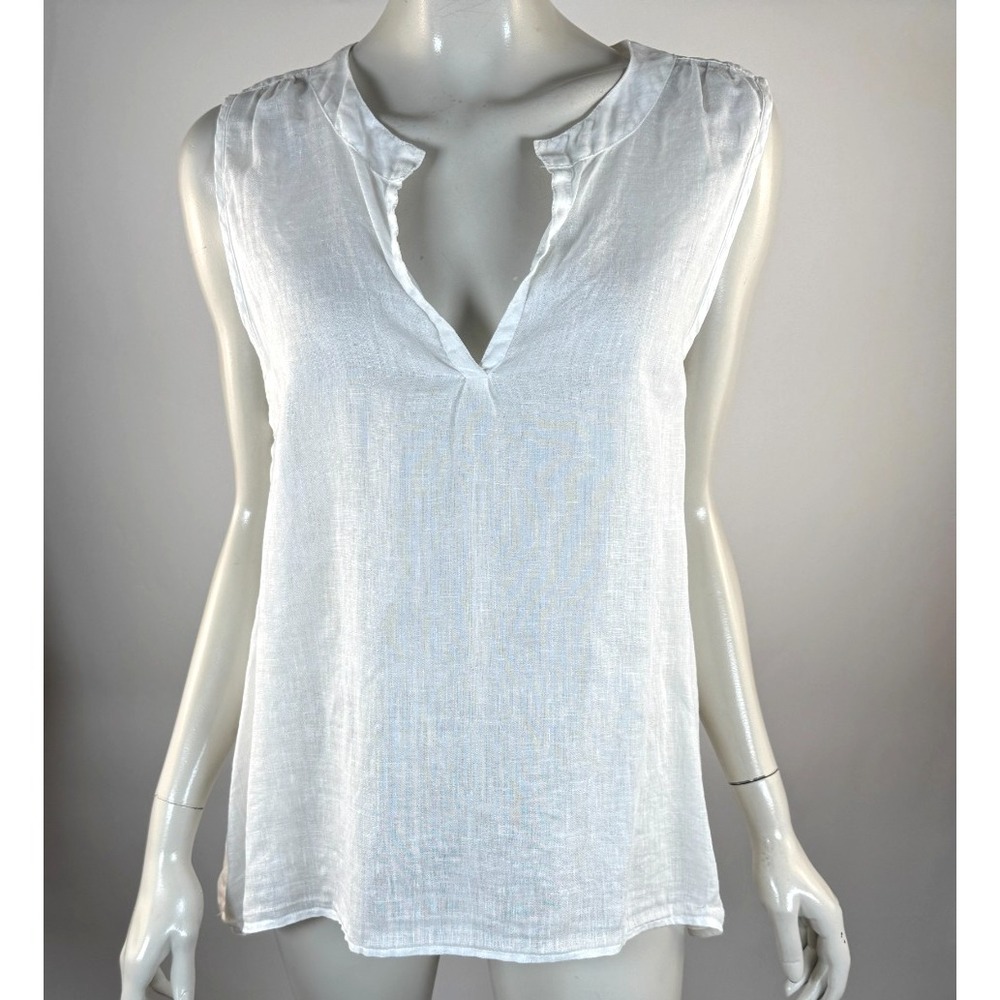 CP Shades Linen Tank Top Women M EUC Sleeveless Lightweight Shirt Hi Low White